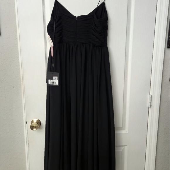 Mac Duggal Black Midi chiffon spaghetti strap v neck dress 2650 Size M MWT - Picture 5 of 10